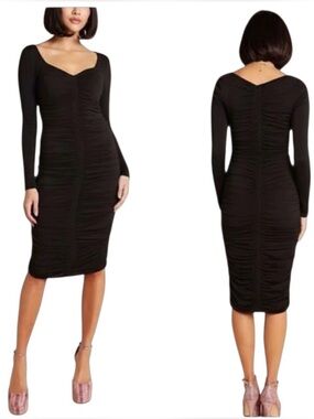 Rachel Parcell Black Ruched Sweetheart Neck Midi Dress